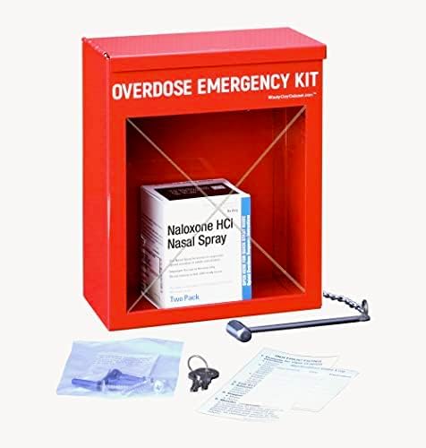 Overdose Emergency Kit Locking Cabinet & Sign Bundle - High Visibility, 22 Gauge Steel, Wall Mountable with Acrylic Window, Break Hammer & Lock/Key - Universal Capacity (Medication Not Included)