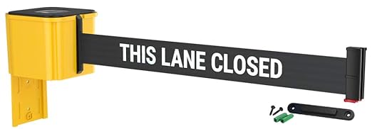 WM412 Retractable Belt Wall Mounted Yellow Crowd Control Barrier and Receiving End, 25' This Lane Closed Belt