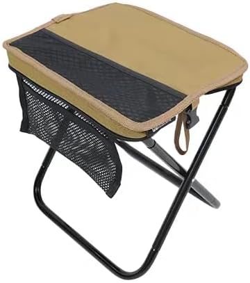 DZ Duozhan Portable Camping Stool - Foldable Backpack Stool 13" with 260lb Capacity, Lightweight Collapsible Stool with Carry Bag & Adjustable Strap for Hiking, Fishing, Beach Outdoor (Khaki)