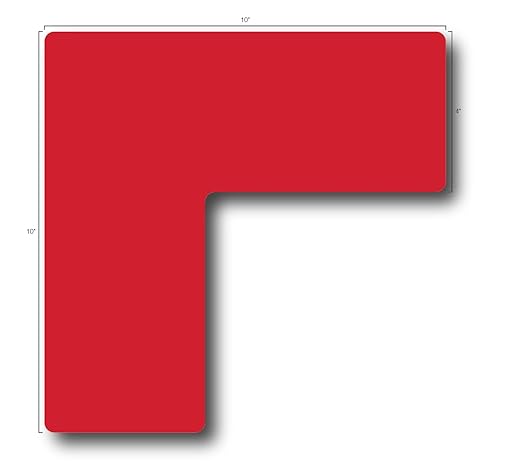 5S Location Marking Corner- (Various Sizes Available) Durable L Shaped Floor Marker by Graphical Warehouse- Vibrant Colors, Rounded Corners (10x10x4" (10 Pack), Red)