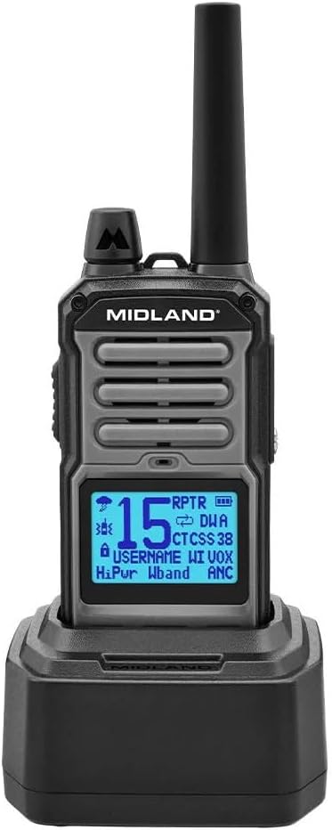 Midland GXT67 PRO 5W GMRS Radio - Two-Way Midland Walkie Talkie - Repeater Capable, IP67 Waterproof, Active Noise Canceling, Hands-Free Operation, 99 Channels, 16-Hour Battery - 4 Pack