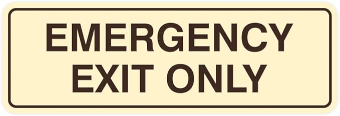 Signs ByLITA Standard Emergency Exit Only Sign - Easy Installation | Durable Wall or Door Sign (Ivory/Dark Brown) - Large 2 Pack