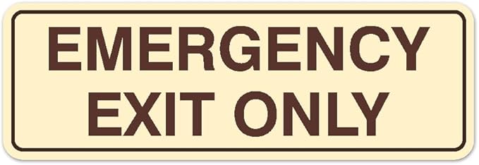 Signs ByLITA Standard Emergency Exit Only Sign - Easy Installation | Durable Wall or Door Sign (Ivory/Dark Brown) - Medium