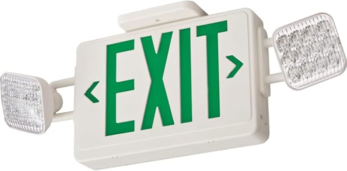 Lithonia Lighting Basics LED Exit Sign/Emergency Light Combo, Red/Green Switchable Exit Sign and Emergency Lights for Business, 2-Head Fixture, Square Lights, Remote Capacity, White (ECRG HO SQ M6)