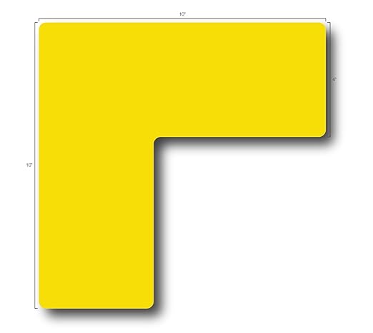 5S Location Marking Corner- (Various Sizes Available) Durable L Shaped Floor Marker by Graphical Warehouse- Vibrant Colors, Rounded Corners (10x10x4" (10 Pack), Yellow)
