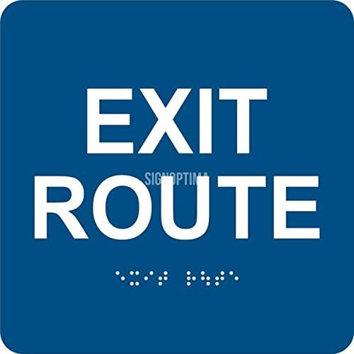 ADA Exit Route Sign with Braille and Raised Letters, ADA Compliant 6"x6" with 3M Double Sided Tape (Blue)