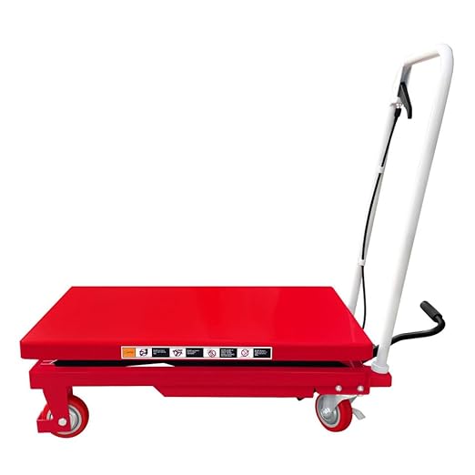 Premium Scissor Lift Table Cart, 500 lb. Cap, 27.75" L x 17.75" W, 8.25" - 28.5" H, Pake Handling Tools (Premium 500lbs Lift Cart)
