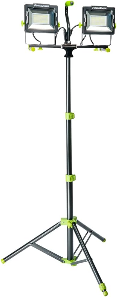 PowerSmith 20,000 Lumen Dual Head LED Work Light with Adjustable Metal Tripod and 9 ft Power Cord