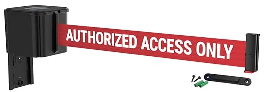 WM412 Retractable Belt Wall Mounted Smooth Black Crowd Control Barrier and Receiving End, 30' Authorized Access Only Belt