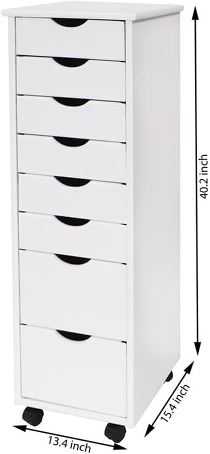 Pemberly Row Modern Solid Wood 6+2 Drawers Roll Utility Cart in White