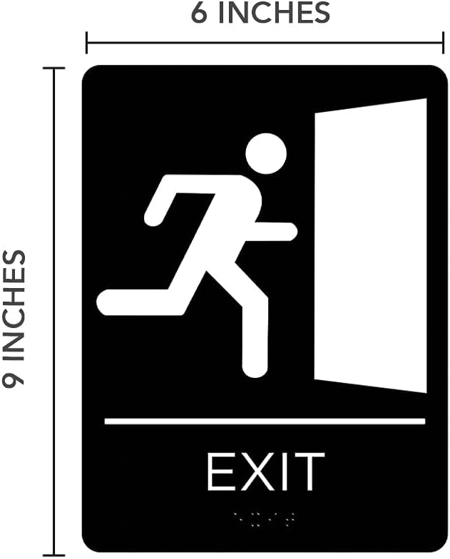 Exit Sign with Braille Grade II for Door & Wall - Comes With Graphical Symbols and Double Sided 3M Tape to Secure Ideally in Less Than a Minute - Size 9 x 6 Inch