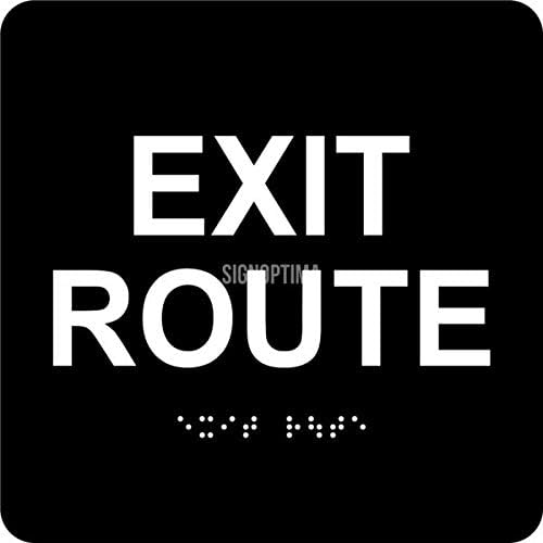 ADA Exit Route Sign with Braille Grade II, ADA Compliant,6"x6", 3M Double Sided Tape (Black)