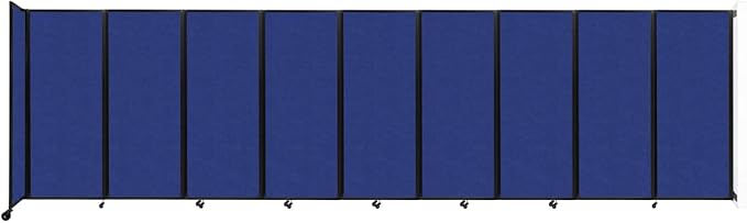 Versare Room Divider 360 Wall-Mounted Folding Partition | Locking Wheels | Temporary Room Separator | 25' x 6'10" Blue SoundSorb Panels