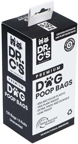 Certified 65% PCR (Post Consumer Recycled) Plastic and 35% Plant Based, ONE OF A KIND, Dog Poop Bags - 120 Bags / 8 Rolls, NO NEW PLASTICS USED, Unscented, Earth Friendly, USA Owned