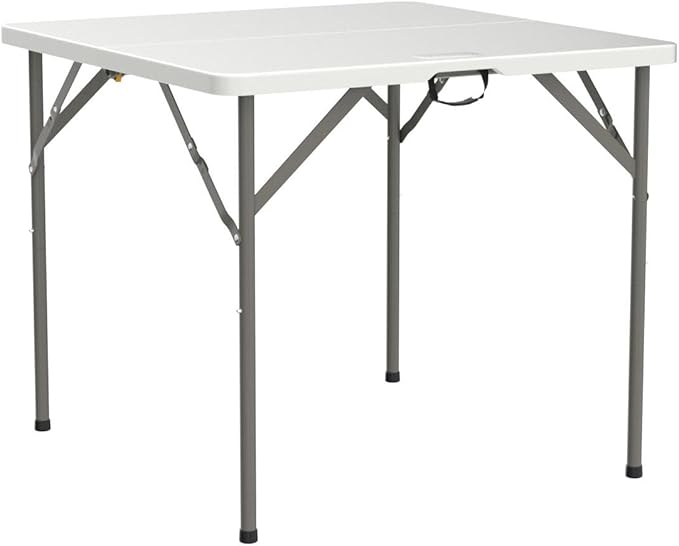 VINGLI 34" Fold in Half Square Table, Bi-Folding Commercial Table, Portable Plastic Dining Card Table for Kitchen or Outdoor Party Wedding Event, White