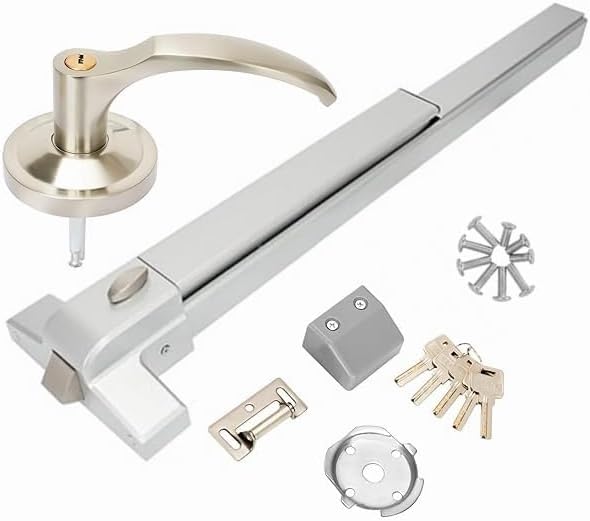 Push Bar Panic Exit Device - 27.5" Long, with Exterior Lever, Commercial Door Lock for 28-41" Wood/Metal Exit Doors