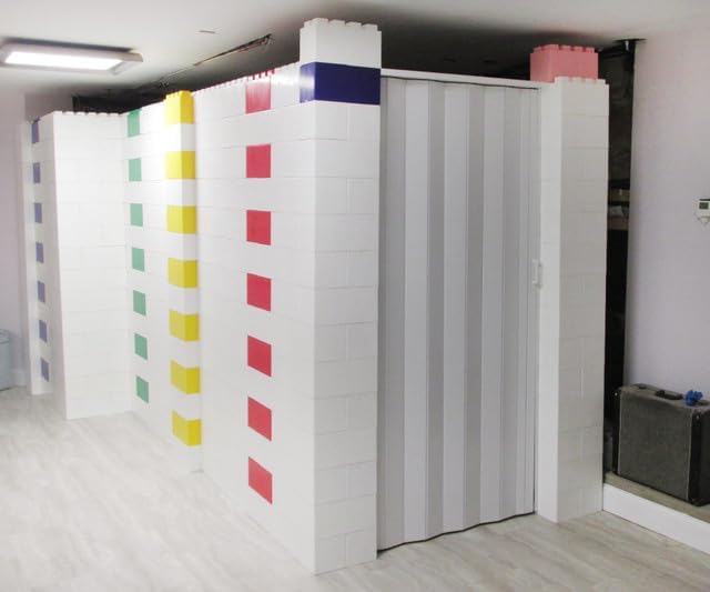 EverBlock 8’ x 7’ Wall Kit with Accordion Door | 3’ x 7’ Doorway | Modular Building Blocks | Wall Display System | Room Divider & Partition | Connect & Reuse | Indoor & Outdoor Use | Light Gray