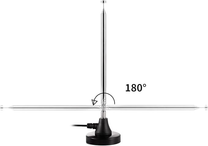 75 Ohm 300 Ohm Magnetic Base FM Radio Telecopic Antenna with 10ft Coaxial Cable for Stereo Receiver Digital HD Radios and Home Theater System