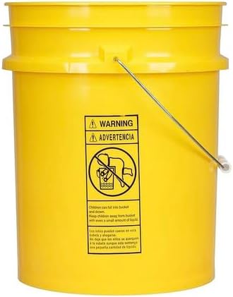 House Naturals 5 Gallon Food Grade Plastic Bucket with Air Tight Screw on Lid Made in USA Container (Yellow Bucket with Red Lid)