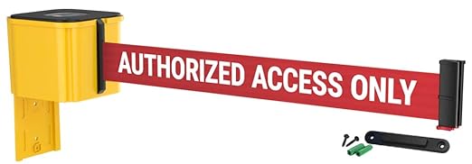 WM412 Retractable Belt Wall Mounted Yellow Crowd Control Barrier and Receiving End, 20' Authorized Access Only Belt