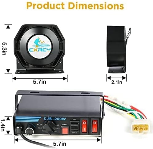 9 Tone 12V 200W Police Warning Emergency Siren PA System - [Handheld Microphone] &[120-150dB] Extra Slim Speaker PA System Kit for Firefighter Ambulance Vehicles Truck SUV ATV UTV ﻿ ﻿