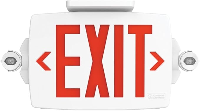 Lithonia Lighting Quantum LED Exit Sign Emergency Light Combo, Exit Sign and Emergency Lights for Business, 2-Head Fixture, Red/Green Selectable Letters, White (LHQM S W RG MVOLT M6)