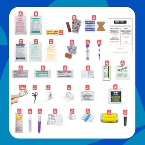 DormDoc Sports Pack First Aid Kit – Compact Emergency Medical Kit for Sports – with Bandages, OTC Medicines for Relief, Gauze, Quick Care Set – Portable Health Kit - 125 PCS, Blue