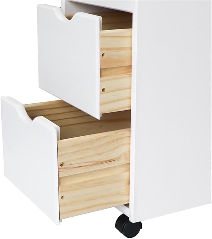 Pemberly Row Modern Solid Wood 6+2 Drawers Roll Utility Cart in White