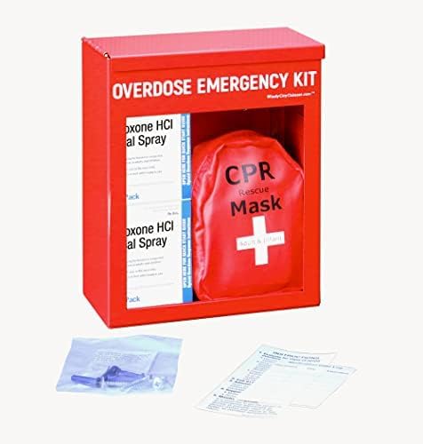 Overdose Emergency Kit Non-Locking Cabinet & Sign Bundle - High Visibility & Secure, 22 Gauge Steel, Wall Mountable with Acrylic Window, Break Hammer - Universal Capacity (Medication Not Included)