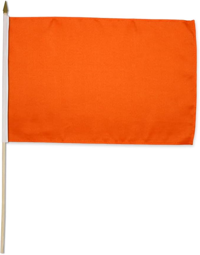 Orange Solid Color 12x18in Stick Flag - 1 dozen pack