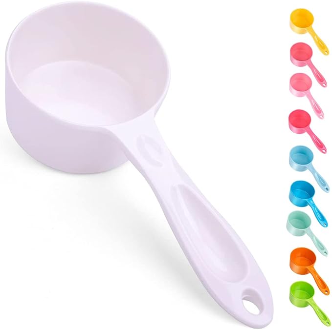 SUPERDESIGN 1/2 Cup Dog Food Scoop for Container Melamine Measuring Scoop for Dogs Cats Birds and Rabbits Pet Food Feeding Scoop Dishwasher Safe - White
