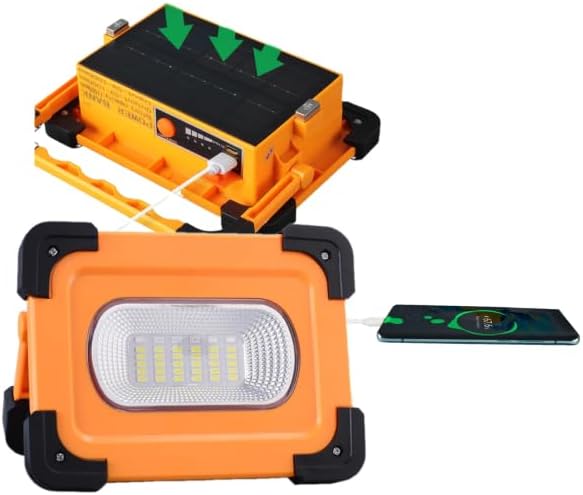 Horenom Multifunction Portable Camping Solar Work Light, 60W LED Rechargeable 9000mAh Emergency Flood Light with Stand, Waterproof Job Site for Power Outage Emergency, Hiking, Car Repairing, 1 pc