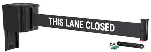 WM412 Retractable Belt Wall Mounted Smooth Black Crowd Control Barrier and Receiving End, 15' This Lane Closed Belt