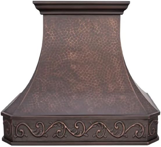 Custom Copper Kitchen Range Hood Cover, Handmade Kitchen Hood with Powerful Range Hood Insert, Classic Stove Vent Hood with Straps & Rivets,30"W x 42"H Wall Mount, HCW00FT-304222ACS