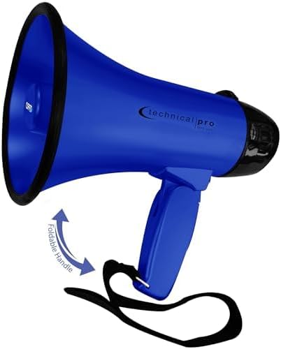 Technical Pro 20 Watts Lightweight Portable 300M Range Megaphone Bullhorn with Strap, Siren, and Volume Control, Good for Trainers, Soccer, Football, Baseball, Coaches