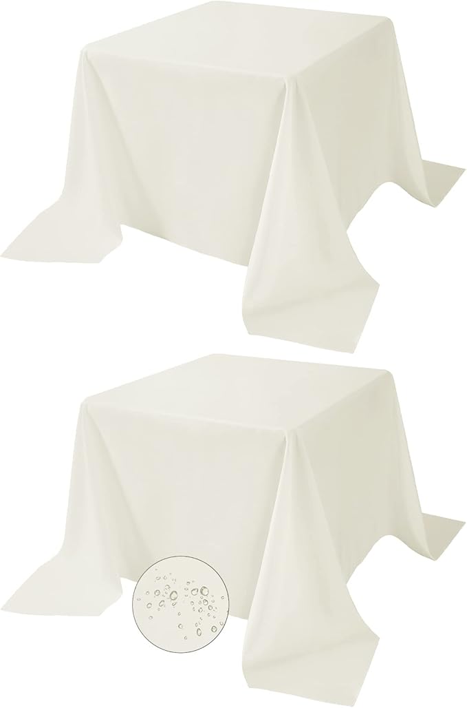 Fokitut 2 Pack Waterproof Square Tablecloth, 90x90 Inch, Stain Resistant and Wrinkle Polyester Table Cloth, Fabric Table Cover for Kitchen Dining, Wedding, Party, Holiday Dinner-Ivory