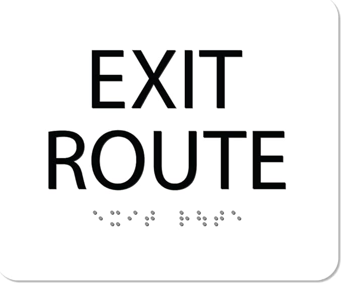 ALPHA DOG ADA SIGNS - Exit Route Sign with Braille for Your Business, 5x6 Inch, ADA Compliant, Indoor or Outdoor, Easy Installation, Made in the USA, White