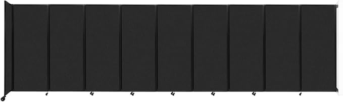 Versare Room Divider 360 Wall-Mounted Folding Partition | Locking Wheels | Temporary Room Separator | 25' x 6'10" Black SoundSorb Panels
