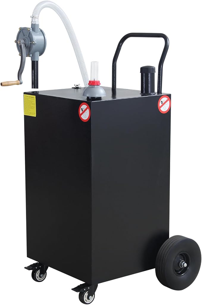50 Gallon Fuel Caddy, Gas Storage Tank on 4 Wheels with Manual Transfer Pump, Gasoline Diesel Fuel Container for Cars, Lawn Mowers, ATVs, Boats