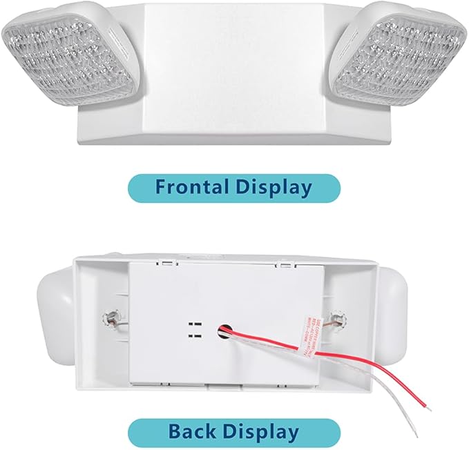 AKT LIGHTING Commercial Emergency Light, UL Certified, White Emergency Light Fixture with 2 LED Square Heads Adjustable & Backup Batteries Exit Lighting Pack of 12