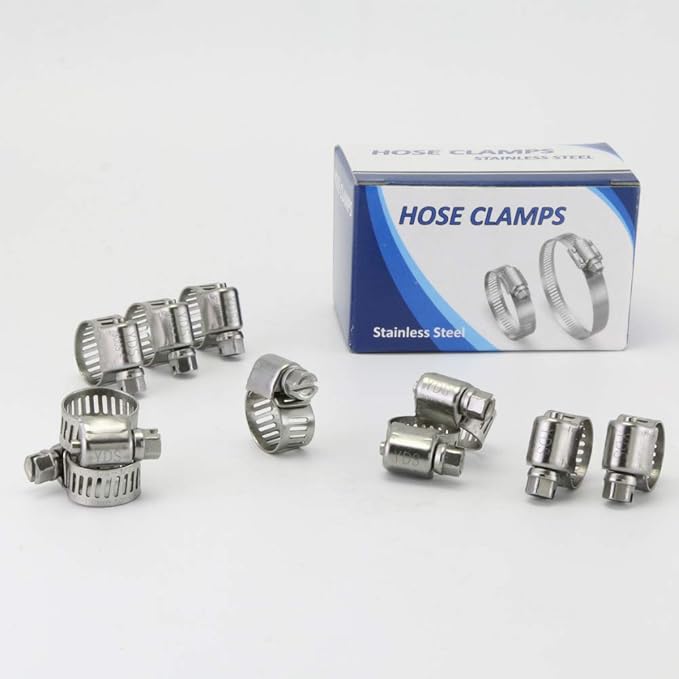 YDS All 300 Grade Stainless Steel Mini Hose Clamp, Worm Drive, SAE Size 2, 1/4" to 1/2" Diameter Range, 0.35" Bandwidth (Pack of 10)