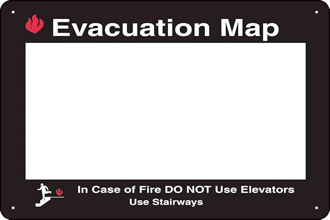 Evacuation Map Holder 12 x 8 Inch metallic tin sign outdoor wall trim