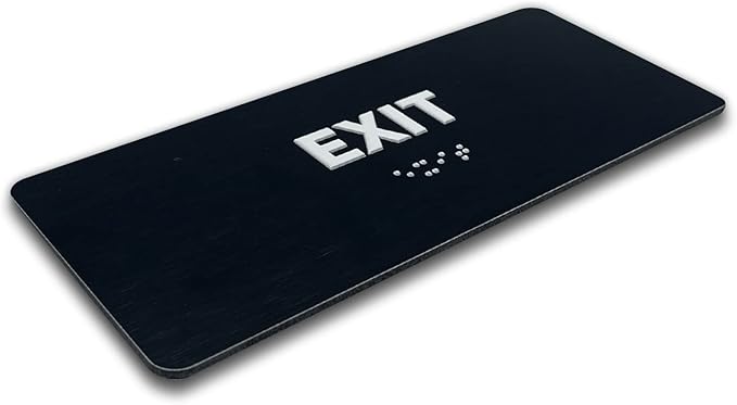 Exit Identification Sign - ADA Compliant Sign, Raised Icons, Raised Braille, Brushed Black, TCO Inspection Certified (7"W x 3"H) - by GDS - Made in USA
