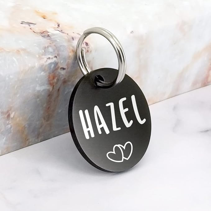 Ultra Joys Personalized Dog Tags for Pets - Durable Stainless Steel Customizable Dog Cat ID Tags - Dog Tags for Safety Optional Engraved on Both Sides -Round Shape Dog Tag Small Size, Black