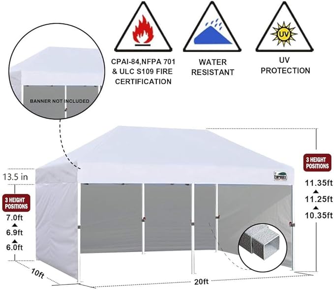 Eurmax USA 10'x20' Pop-up Canopy Tent Commercial Instant Canopies with 4 Removable Zipper End Side Walls and Roller Bag, Bonus 6 SandBags(Khaki)