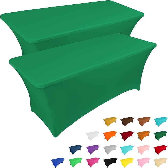 IVAPUPU 2 Pack 6FT Table Cloth for Rectangular Fitted Events Stretch Emerald Green Table Covers Washable Spandex Christmas Tablecloth Protector for Party, Wedding, Cocktail, Banquet, Festival