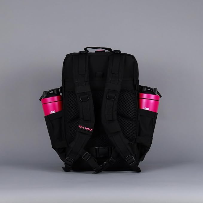 WOLFpak 45L Athletic Gym Backpack - Durable 1000D Waterproof Oxford Material with MOLLE Webbing, Laptop Pocket & Dual Cup Holders, Durable Fitness/Travel/Military Daypack (Neon Pink)