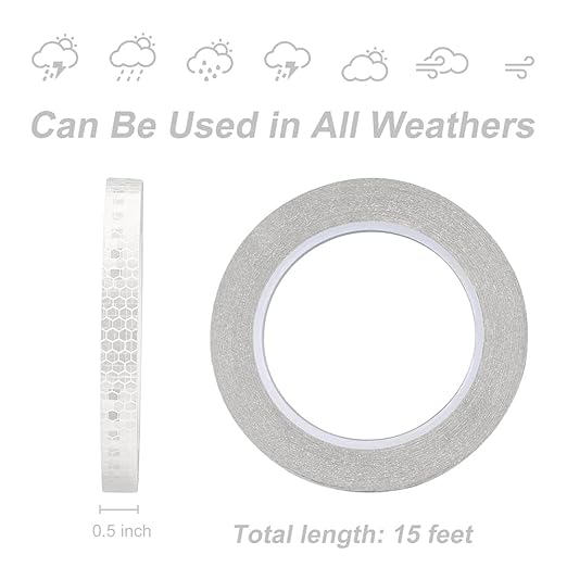 White Reflective Tape,1/2 Inch×15 Feet Reflective Strips,1.2 CM x 4.5 M，Viscosity Waterproof Reflective Tape for Bikes Cars Motorcycles Raincoat
