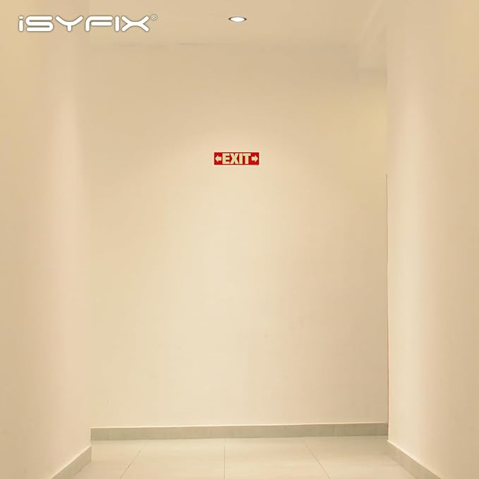 iSYFIX Exit Stickers Signs with Directional Right & Left Arrow 2 Pack 12x4 Inch - Glow in the Dark Photoluminescent Vinyl for Office, School, Business, Warehouse - UV & Weather Resistant for Indoor/Outdoor Use