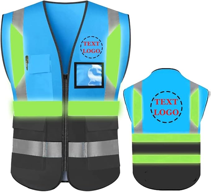 YOWESHOP High Reflective Visibility Safety Vest Custom Your Logo Safety Workwear with Reflective Strips and Front Zipper